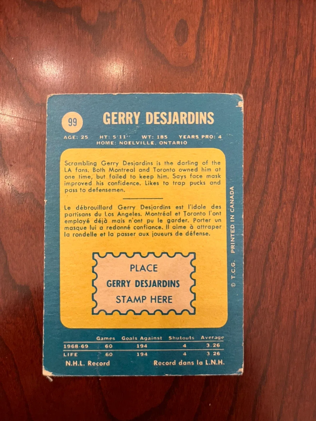 1969-70 O-Pee-Chee #99 Gerry Desjardins Los Angeles Kings image indicator(2)