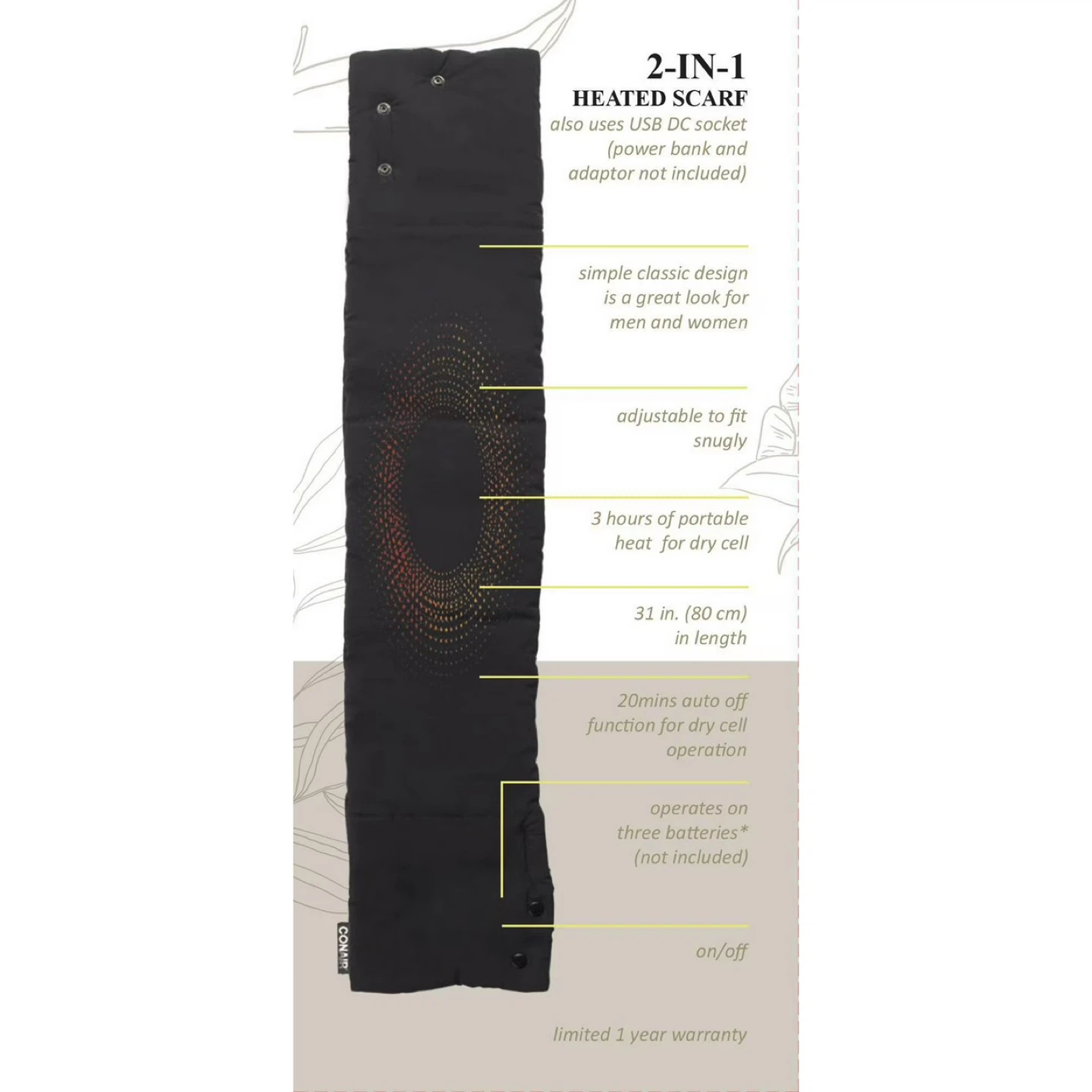 Conair 2-in-1 Heated Neck Scarf - Black - photo 3