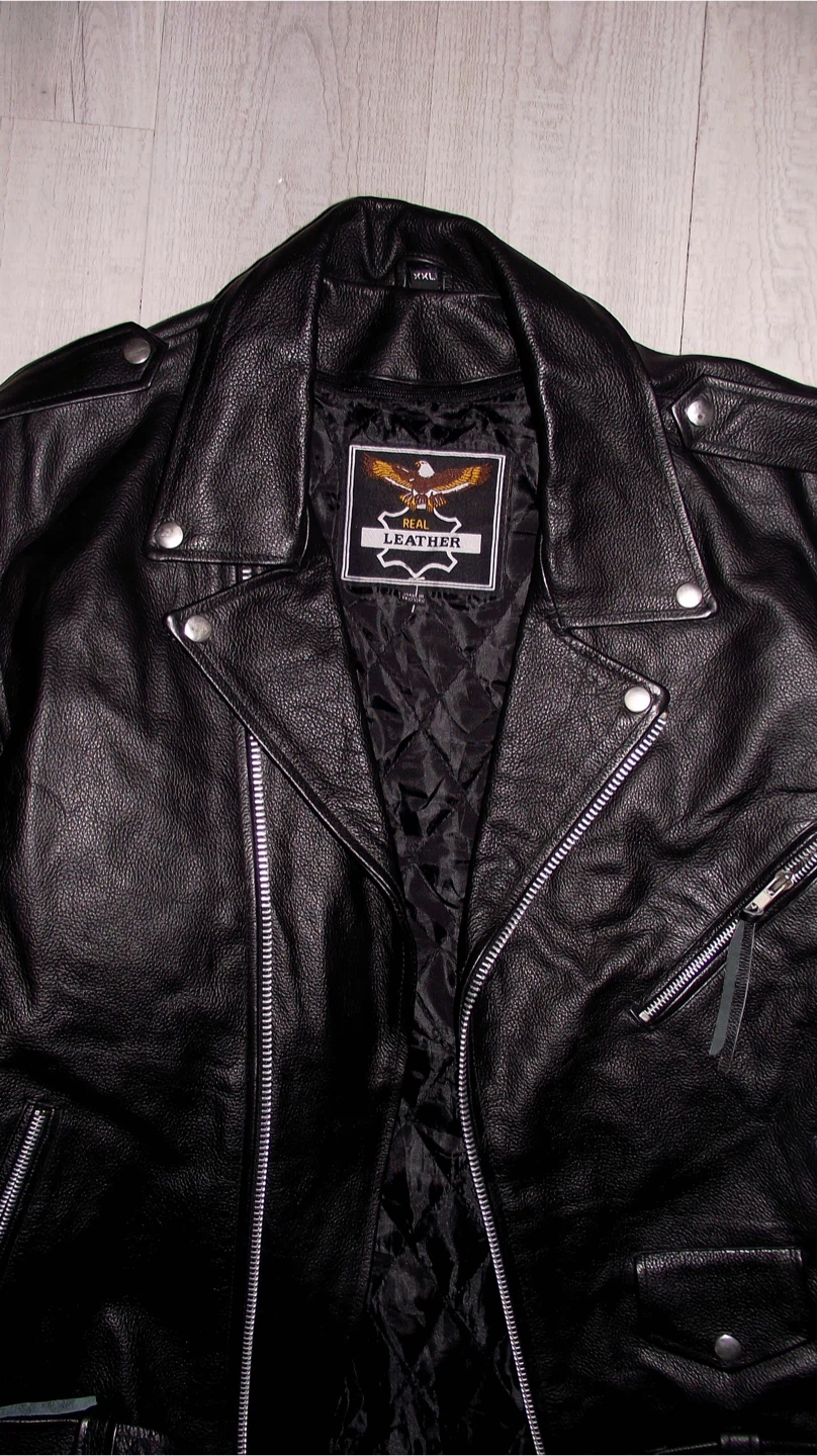 Real Leather Black Biker Jacket - XXL - photo 4
