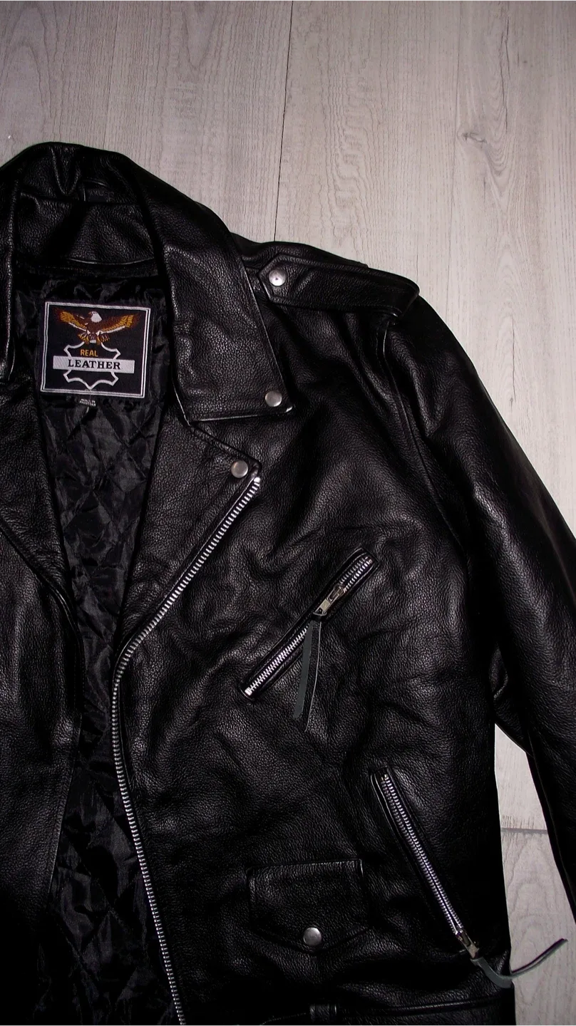 Real Leather Black Biker Jacket - XXL image indicator(6)