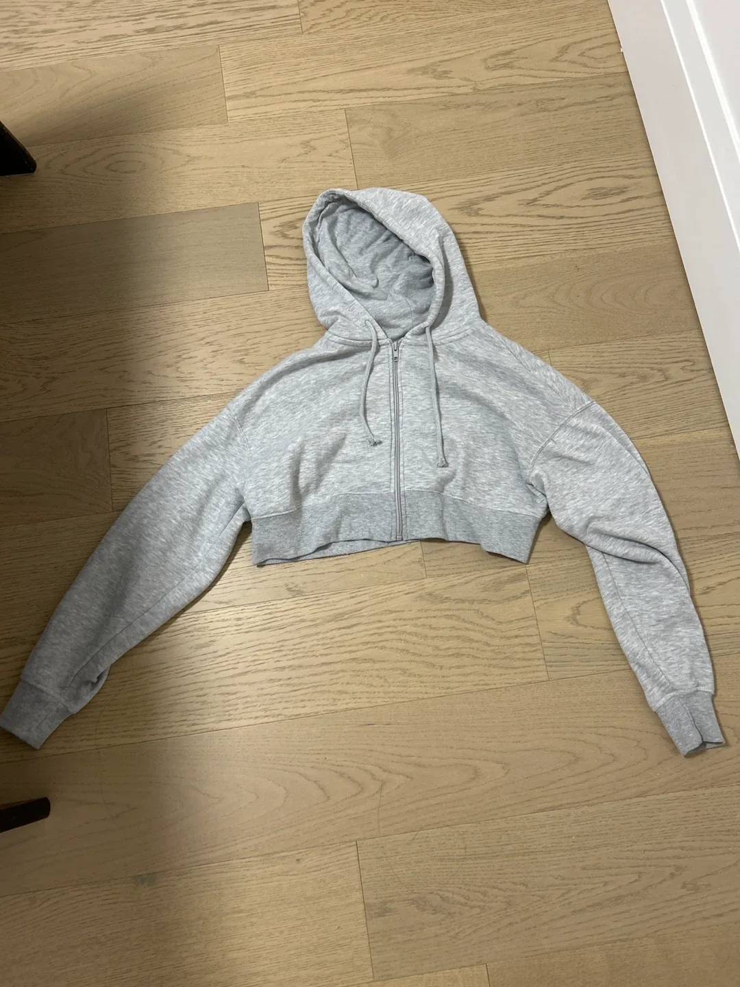 Cropped Grey Zip-Up Hoodie - Size M