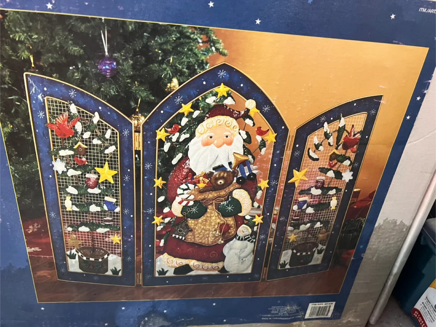 Holiday Santa Screen Fireplace Decor