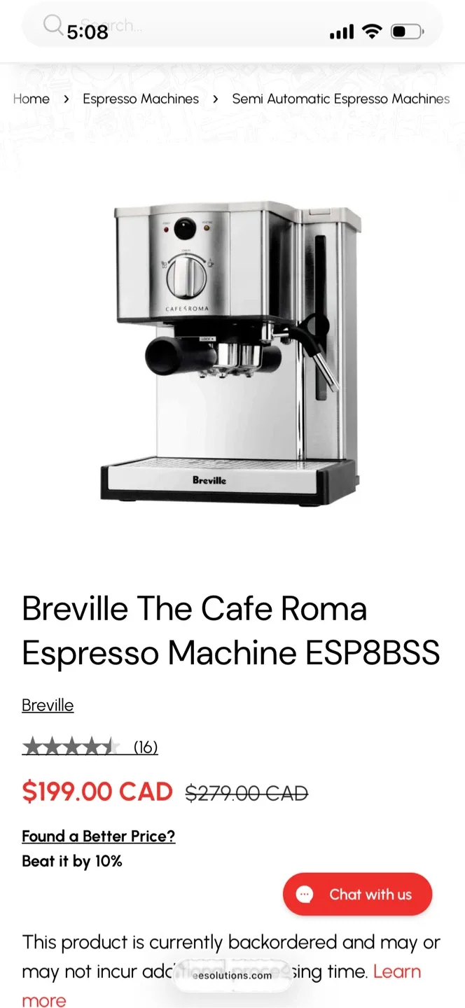 Breville Cafe Roma Espresso Machine