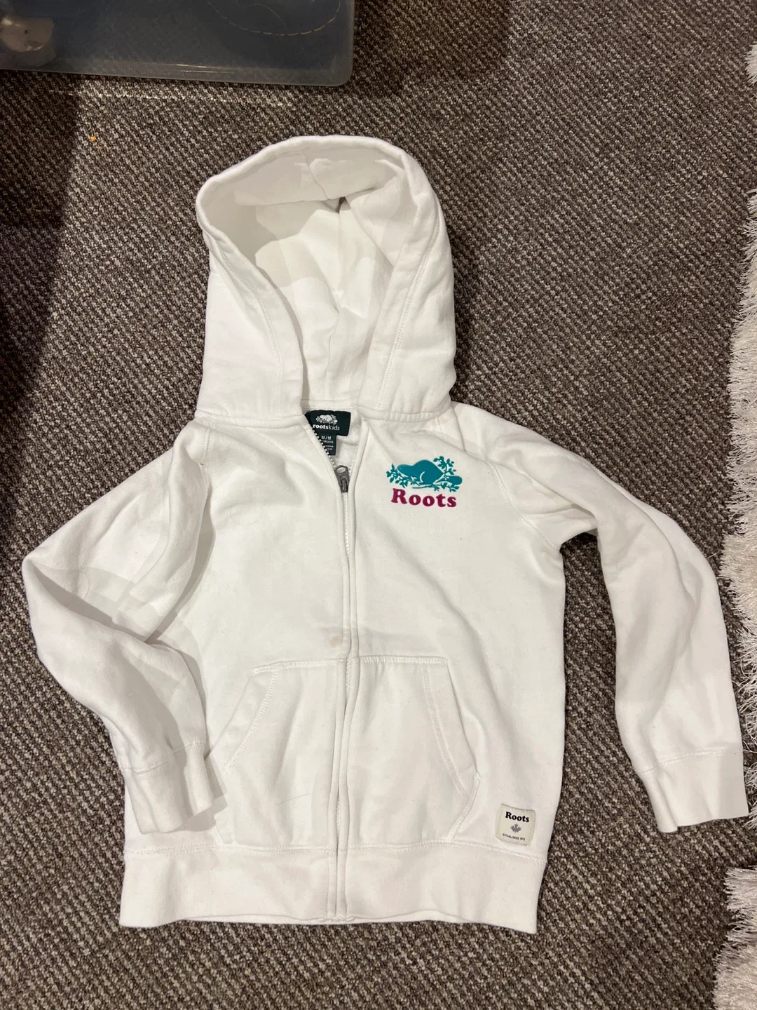 Roots Kids White Full Zip Hoodie Size M/M (7-8)