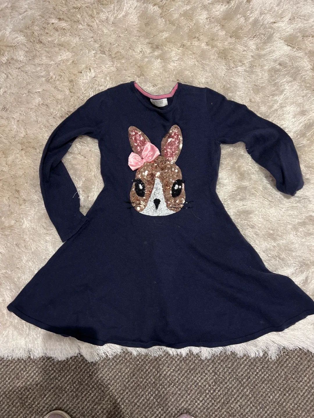 H&M Girls Navy Bunny Dress - Size 6-8Y