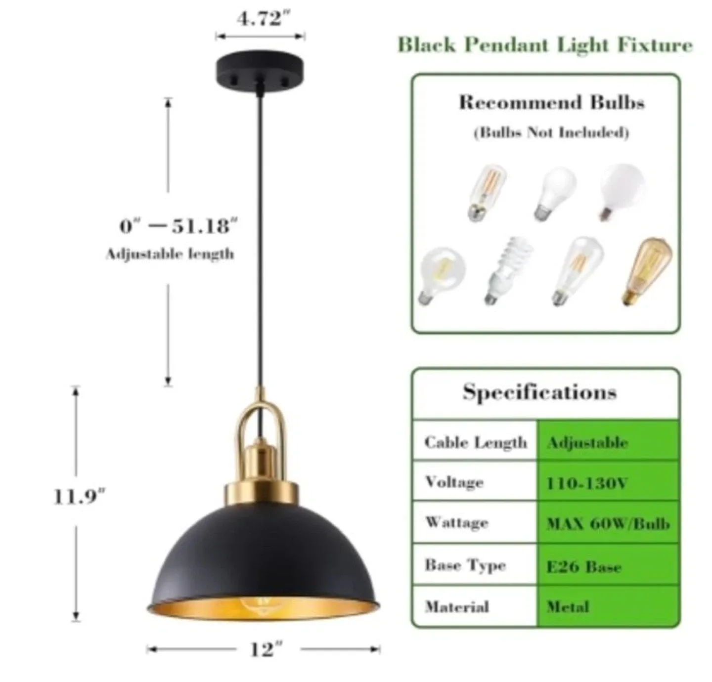 Black Pendant Light Fixture image indicator(2)