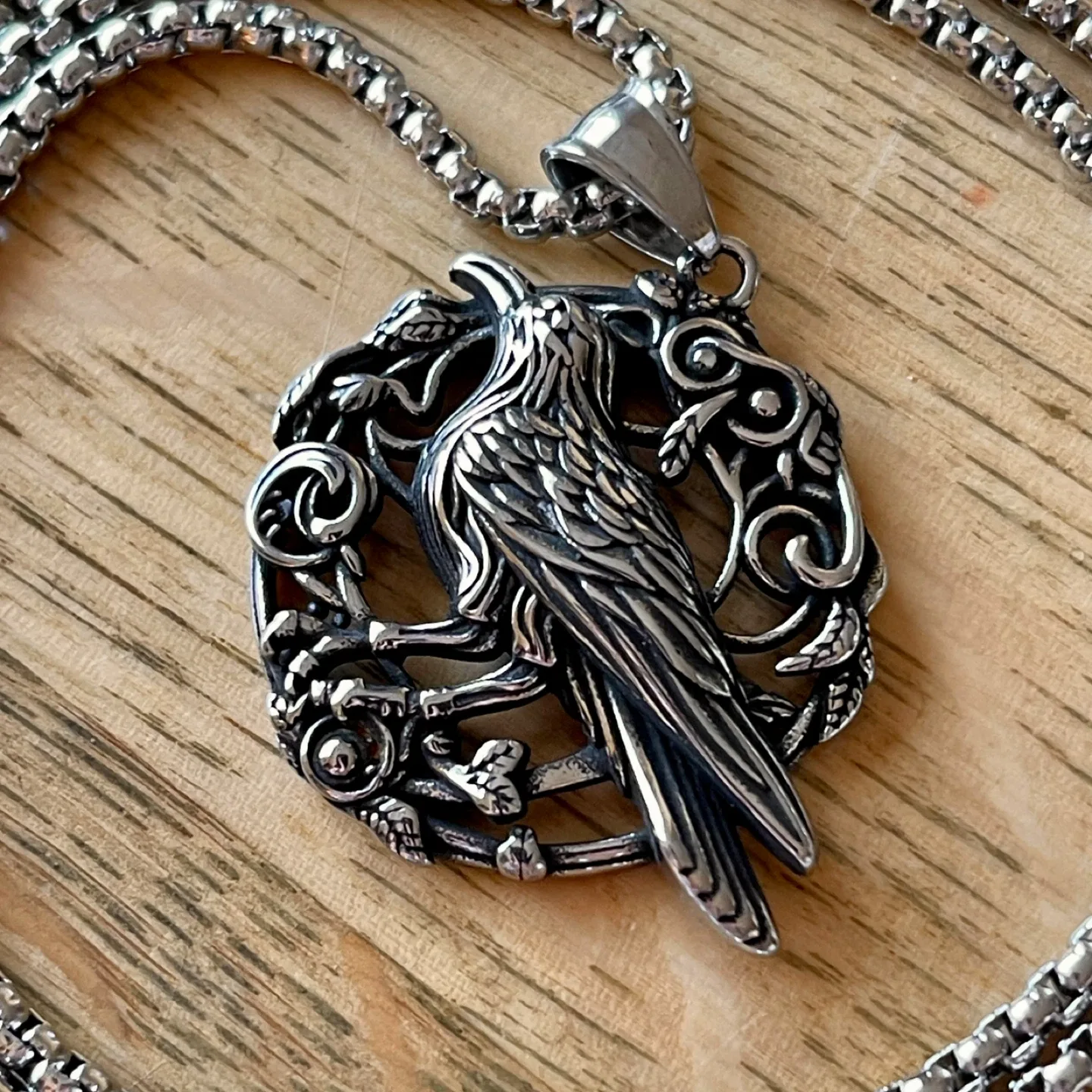 Viking Raven stainless steel necklace