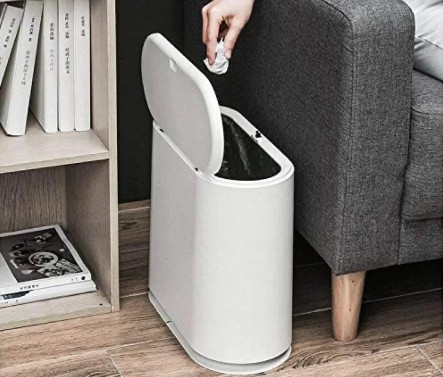 2  White Trash bins Like New! Great design for bathroom or Desk image indicator(2)