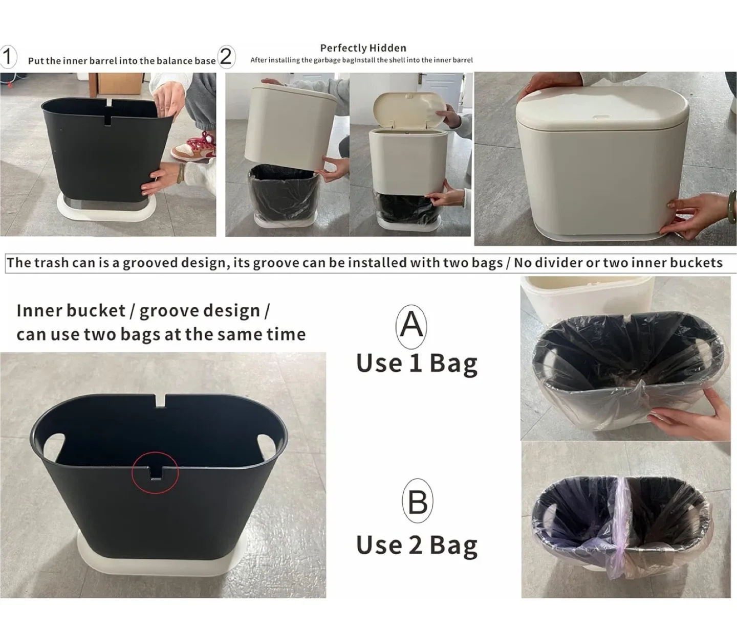 2  White Trash bins Like New! Great design for bathroom or Desk image indicator(4)