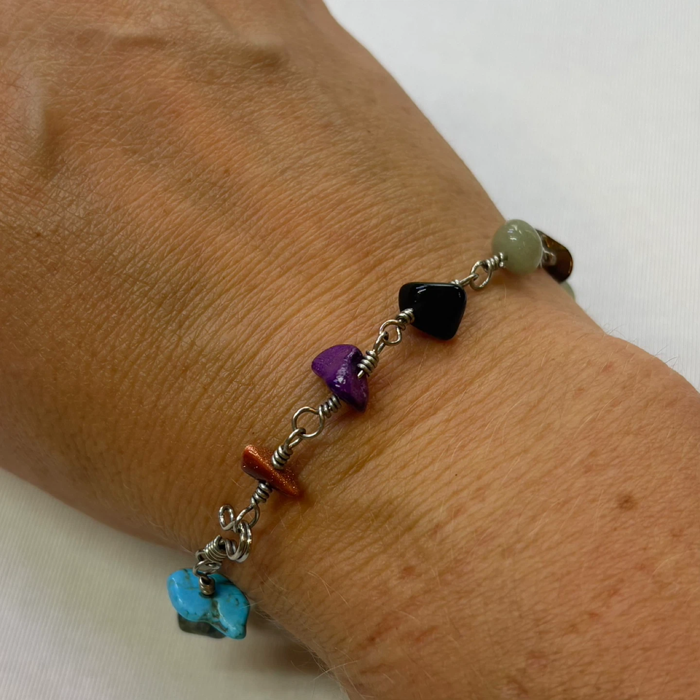 Handmade Wire Bracelet with Multicolor Semi Precious Stone Chips - photo 2
