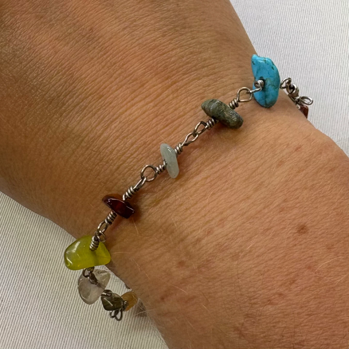 Handmade Wire Bracelet with Multicolor Semi Precious Stone Chips - photo 4