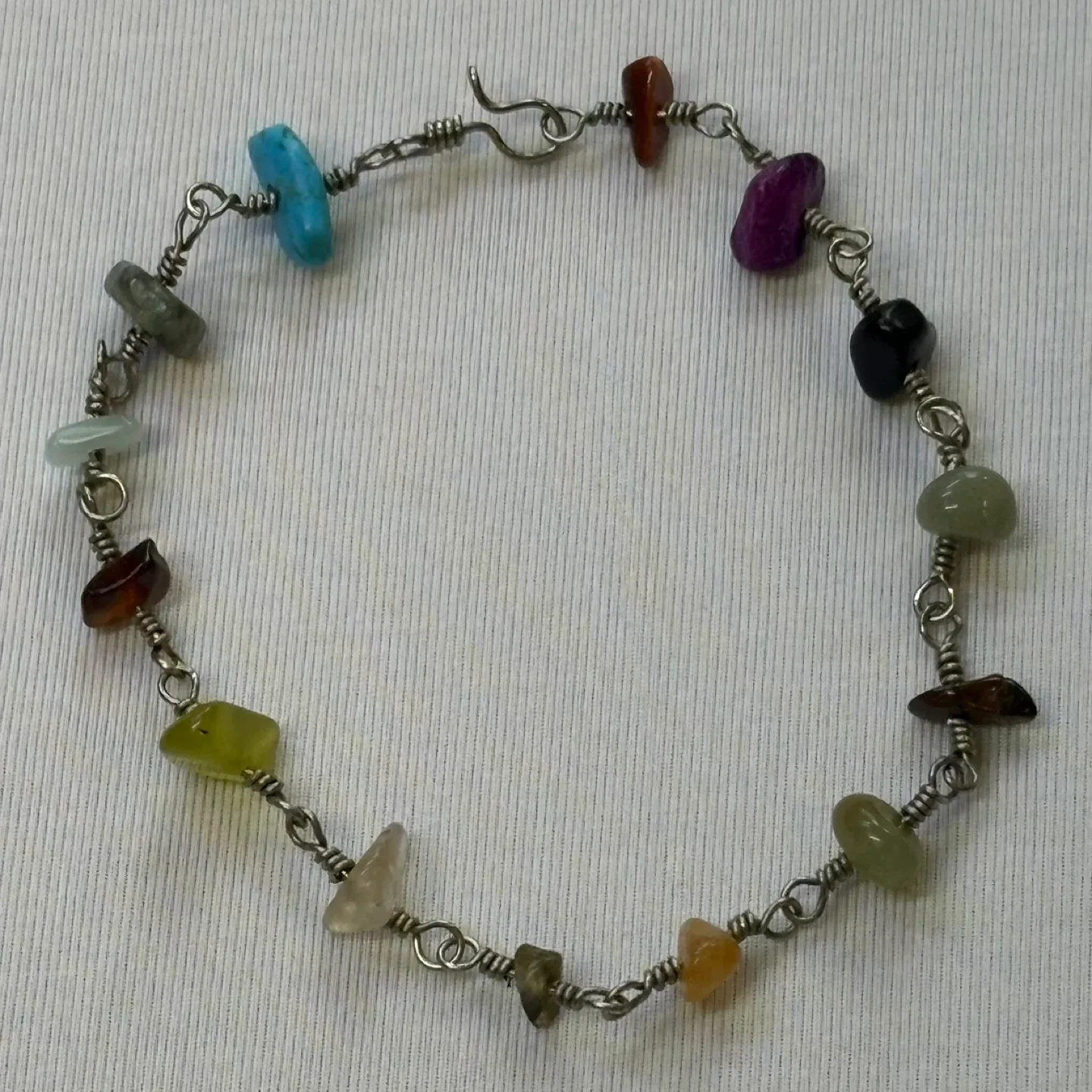 Handmade Wire Bracelet with Multicolor Semi Precious Stone Chips