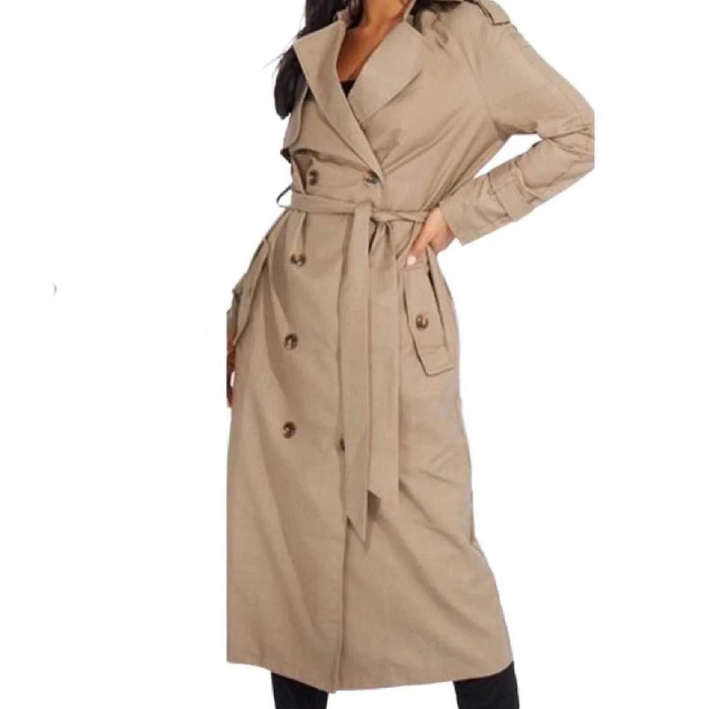 PrettyLittleThing Double Breasted Oversized Trench
