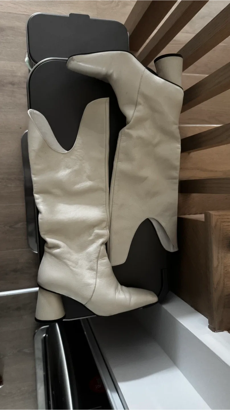 White Leather Boots Size 37