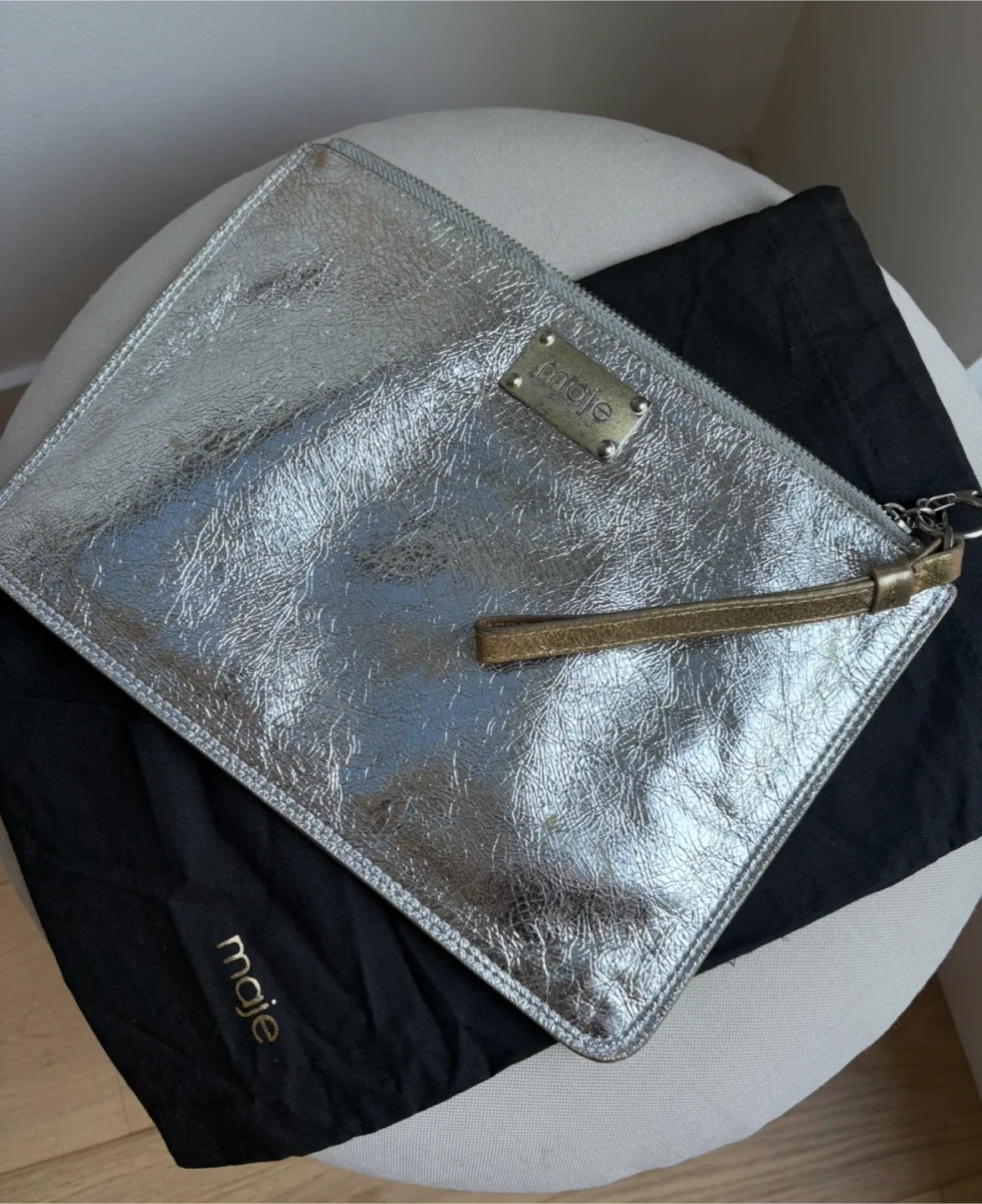 Gold Leather Foldover Clutch & Two Tone Wristlet