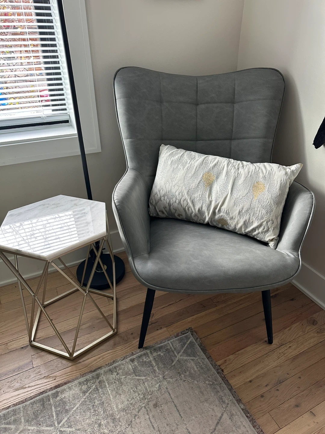 Marble Top Side Table with Gold Metal Frame - photo 2