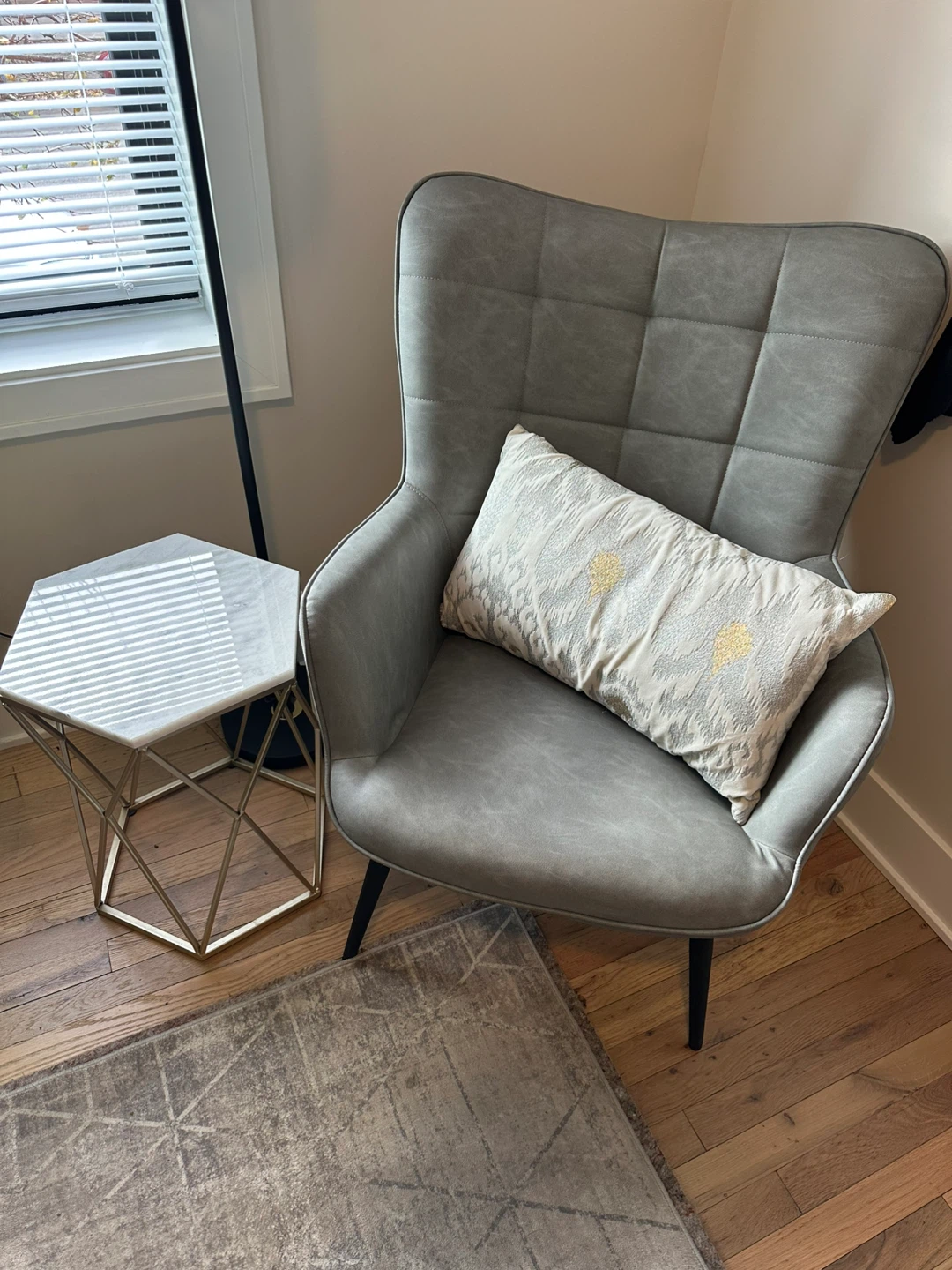 Marble Top Side Table with Gold Metal Frame