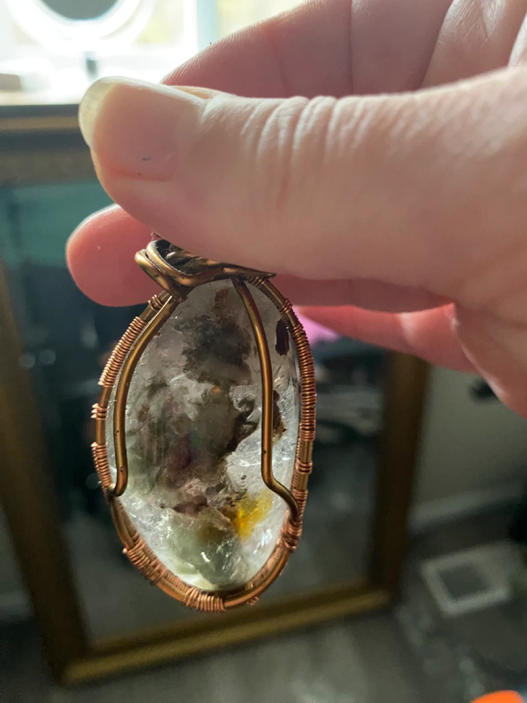 Lodolite  Handmade Copper Wire Wrapped Quartz Pendant - photo 2
