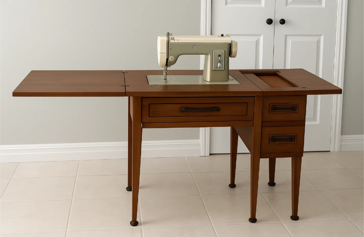 Vintage Sewing Table with Built-In Machine (Machine Not Working)
