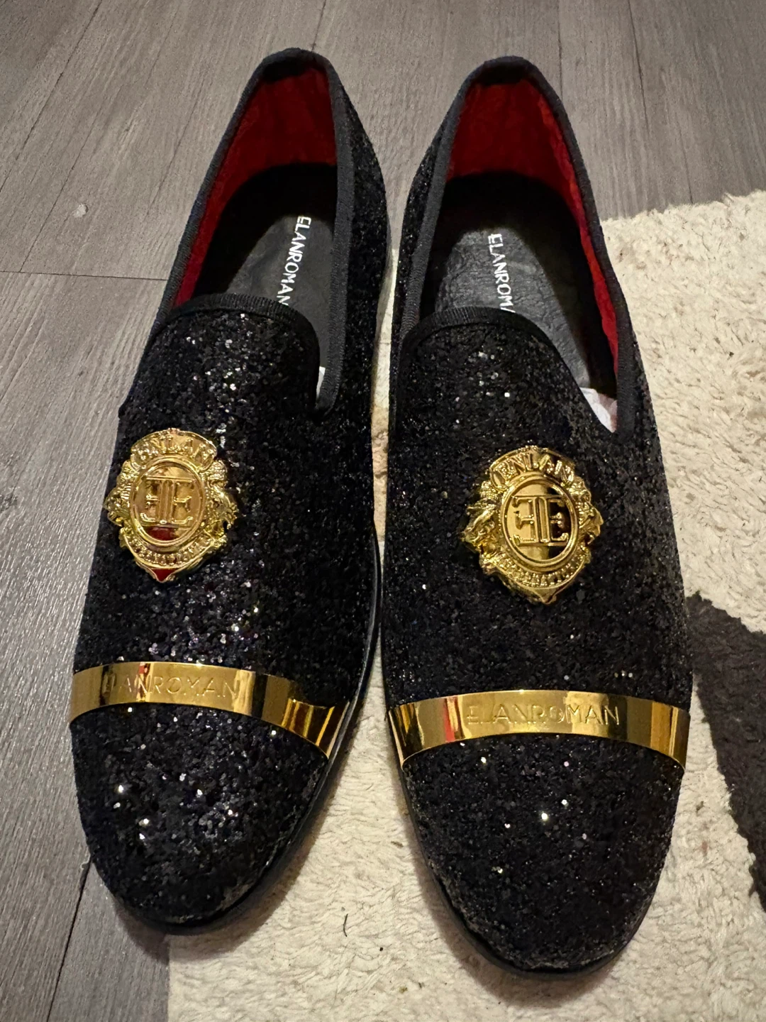 Elan Roman Black Glitter Loafers