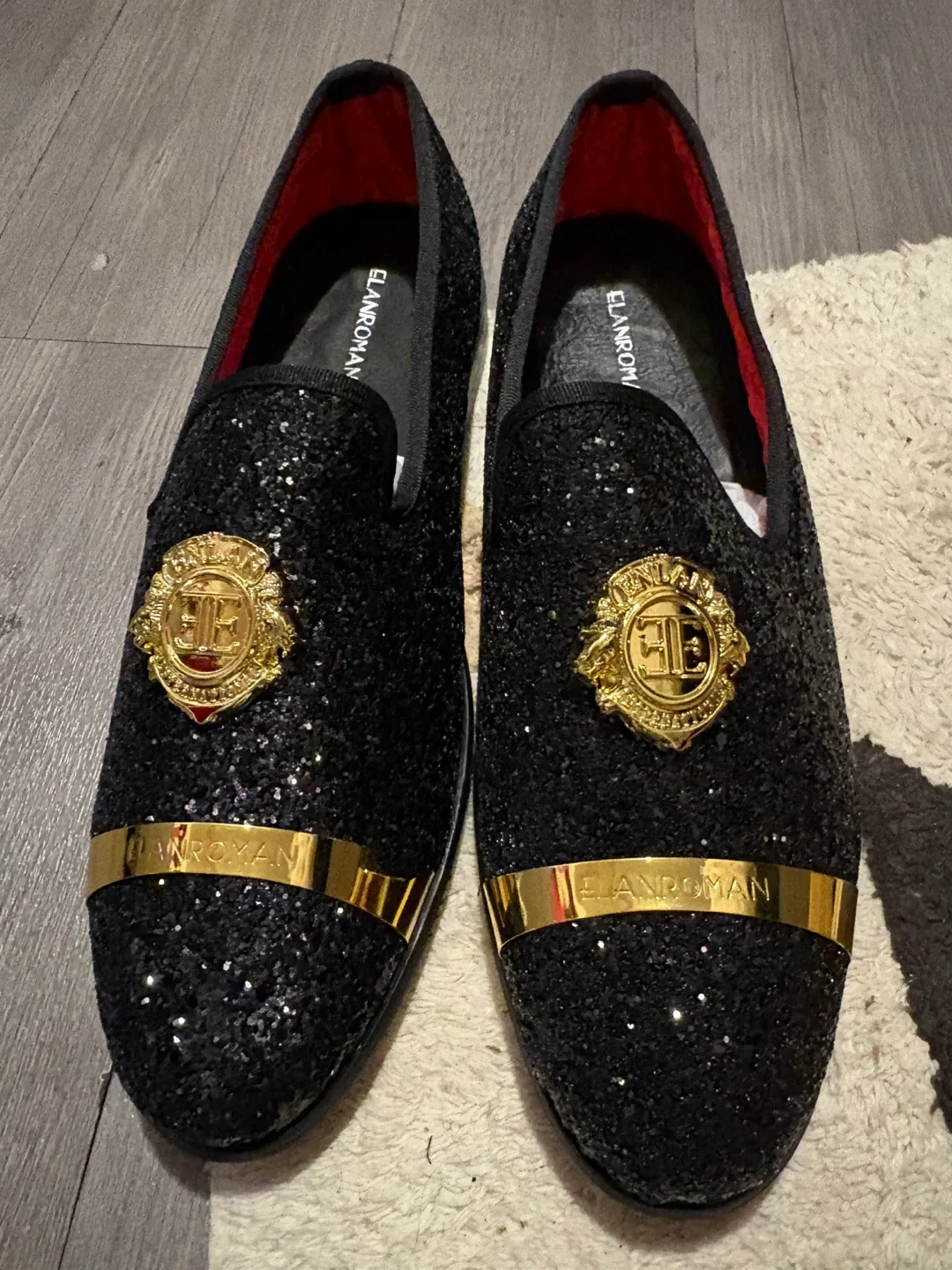 Elan Roman Black Glitter Loafers