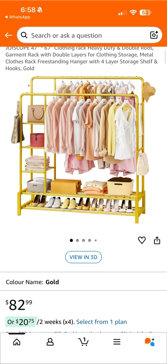 JOISCOPE Gold Garment Rack great condition-recent purchased