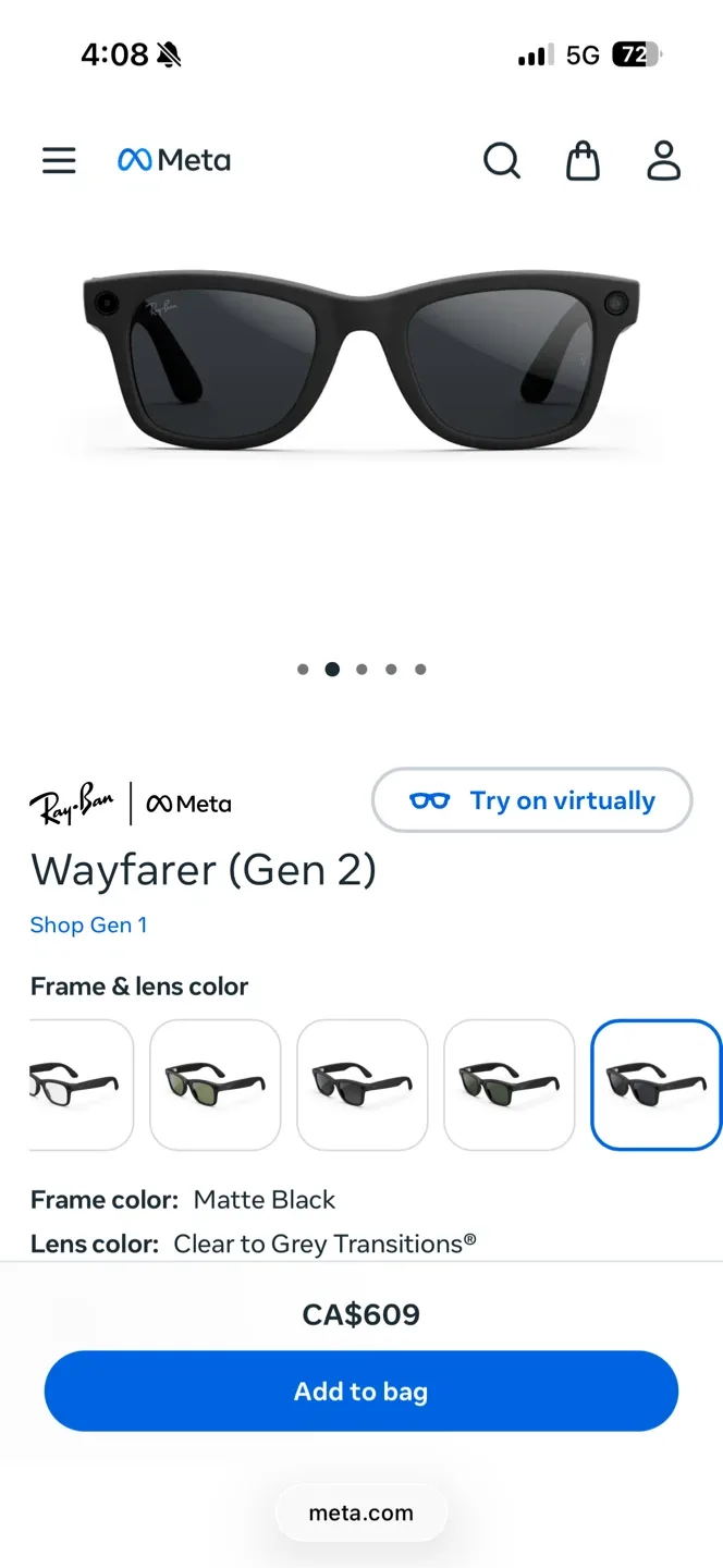 Ray-Ban Meta Wayfarer (Gen 2) Matte Black image indicator(5)