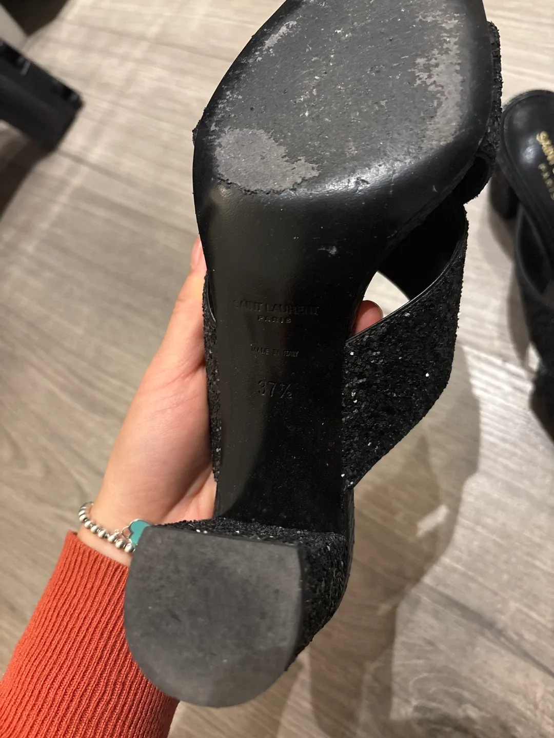 Saint Laurent Black Glitter Mules Size 37.5 image indicator(3)