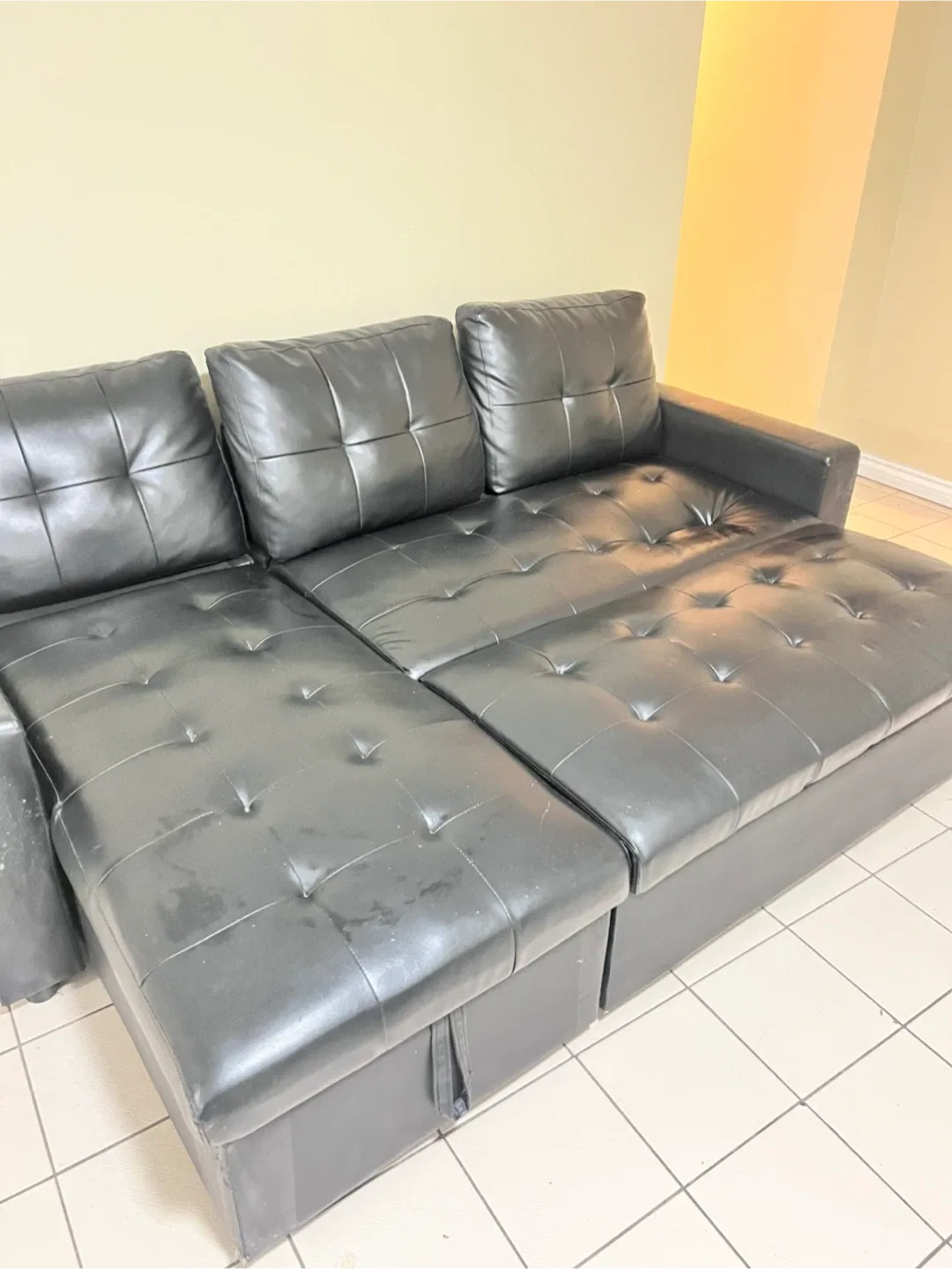Black Faux Leather Sectional Sofa with Storage image indicator(3)