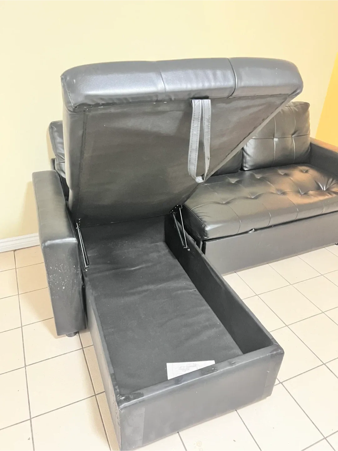 Black Faux Leather Sectional Sofa with Storage image indicator(4)