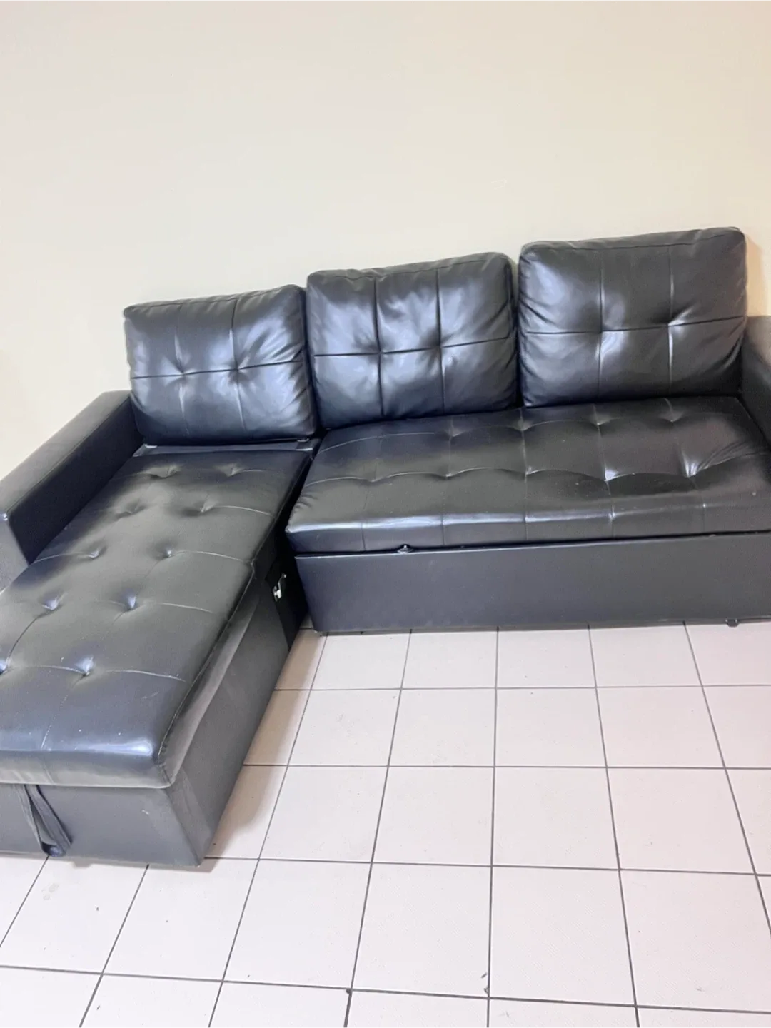 Black Faux Leather Sectional Sofa with Storage image indicator(2)