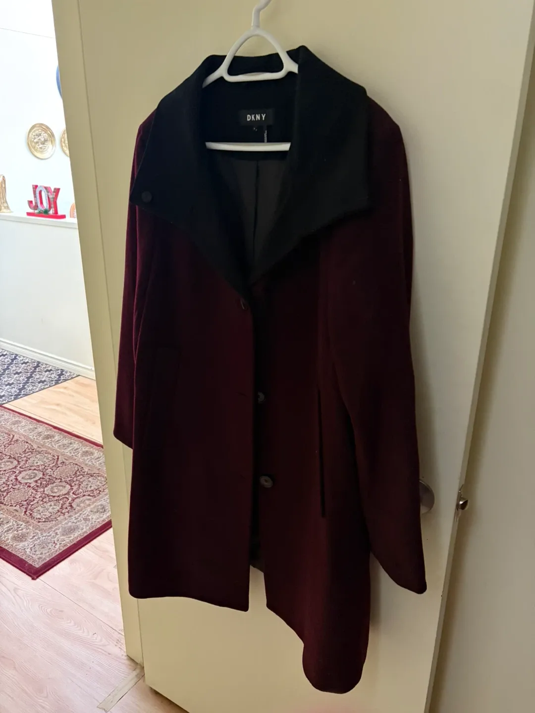 DKNY Burgundy Wool Blend Coat - Size XL