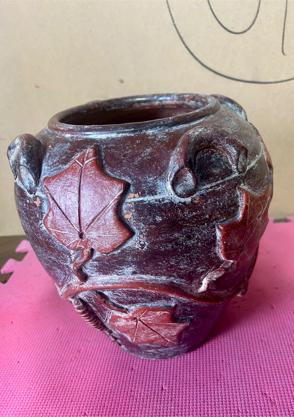 Decorative Brown Vase with Leaf Design
