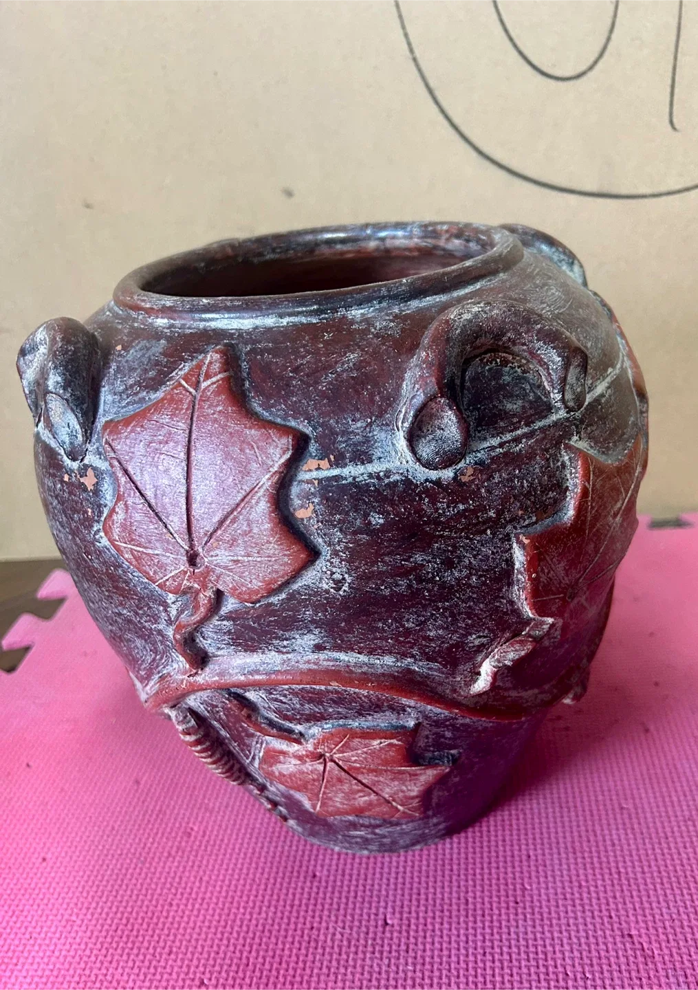 Decorative Brown Vase with Leaf Design