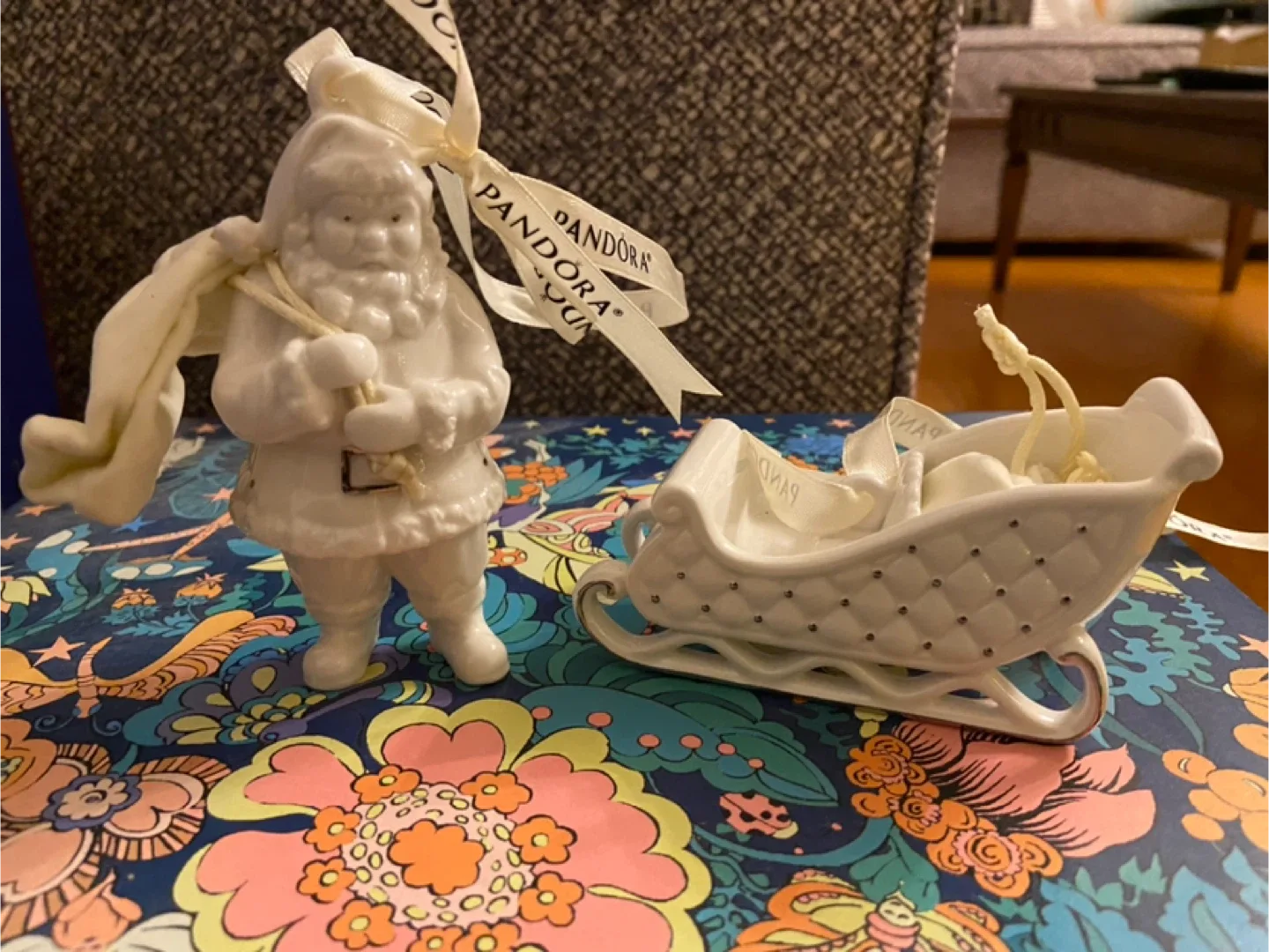 Pandora  2014 Christmas Ornament Porcelain Sled and Santa 2013