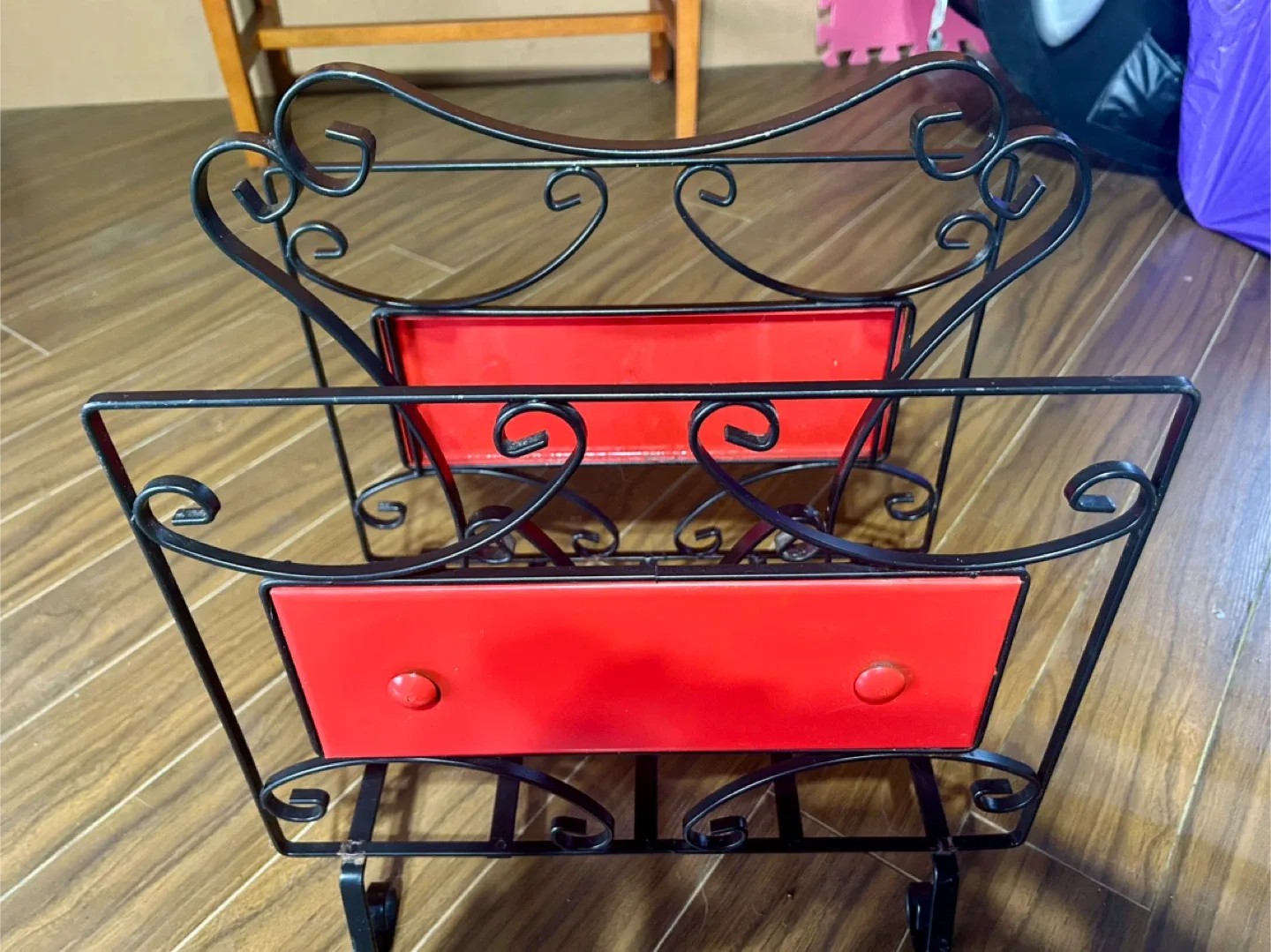 Magazine Rack - Black Metal & Red Accents