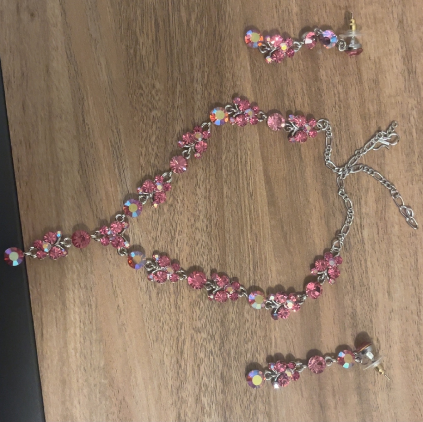 Pink Floral Jewellery Set - Necklace & Earrings