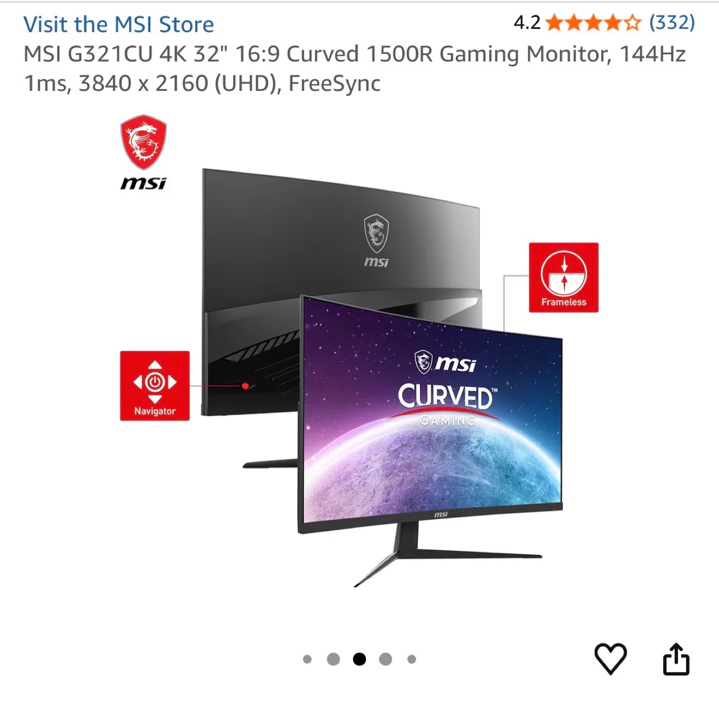 MSI G321CU 4K 32" Curved Gaming Monitor - photo 3