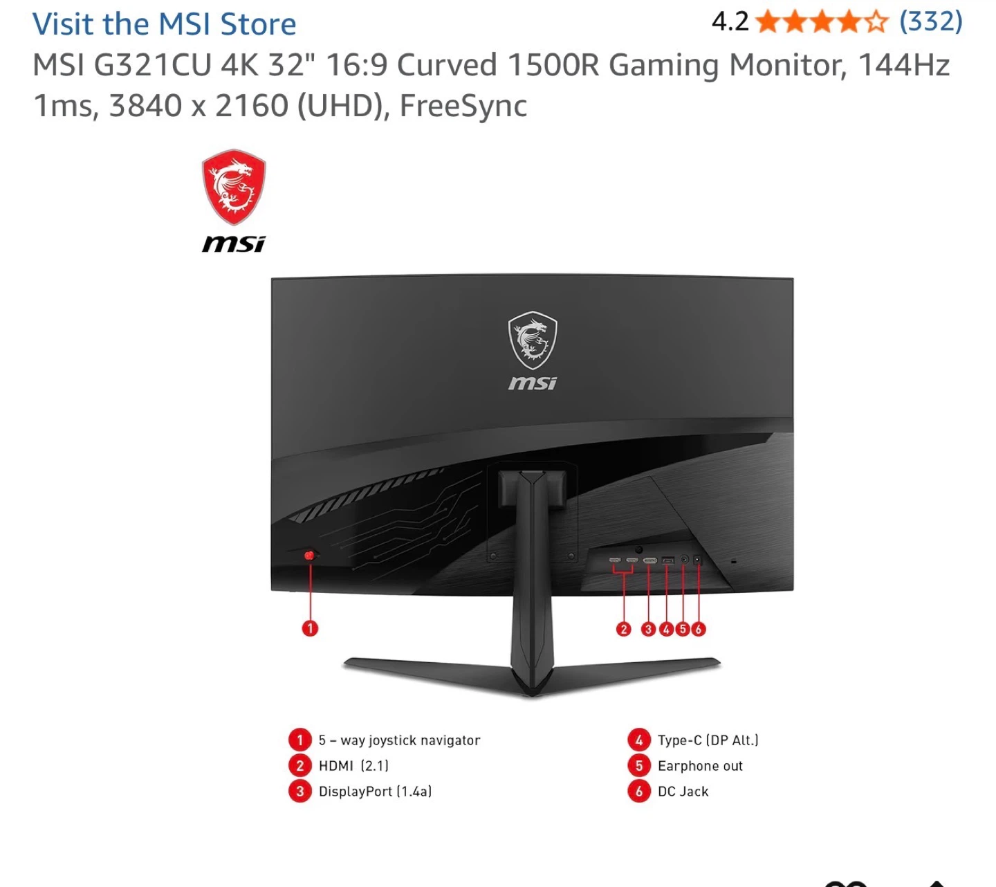 MSI G321CU 4K 32" Curved Gaming Monitor - photo 5
