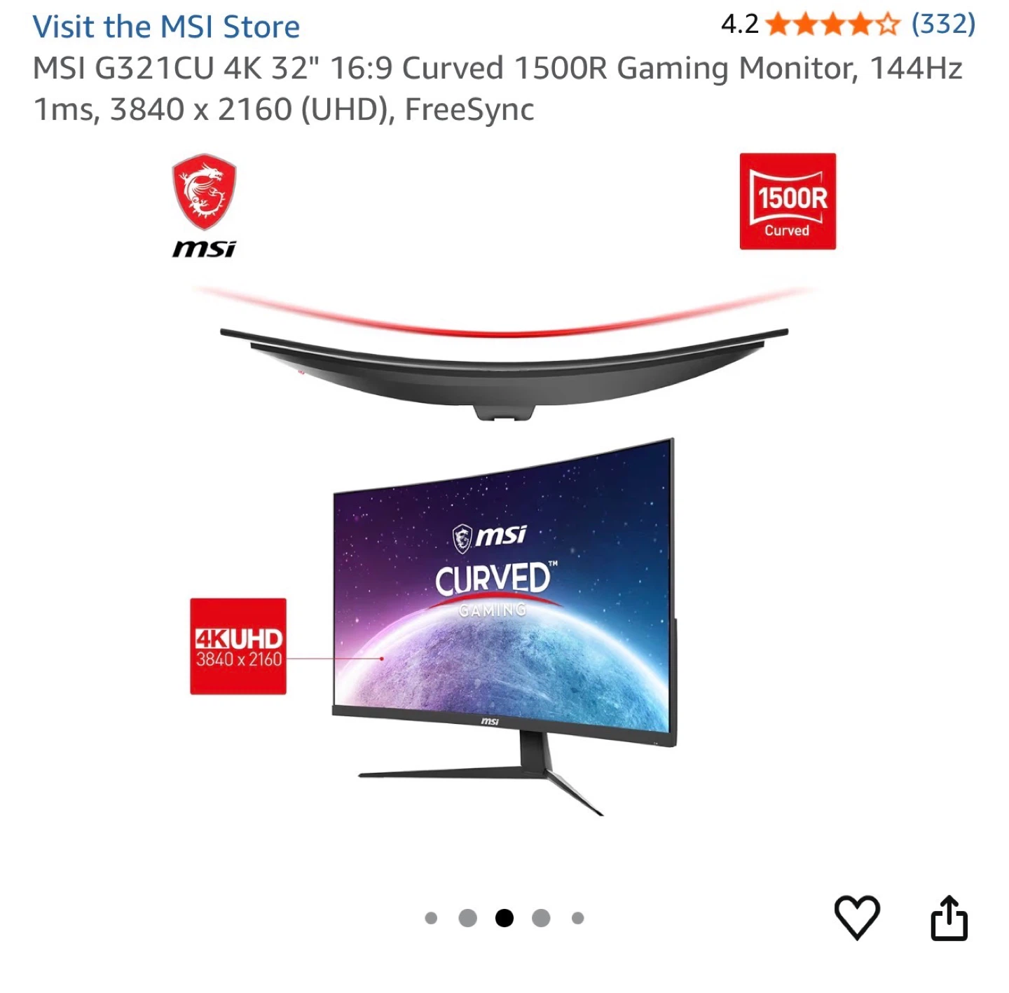 MSI G321CU 4K 32" Curved Gaming Monitor - photo 2
