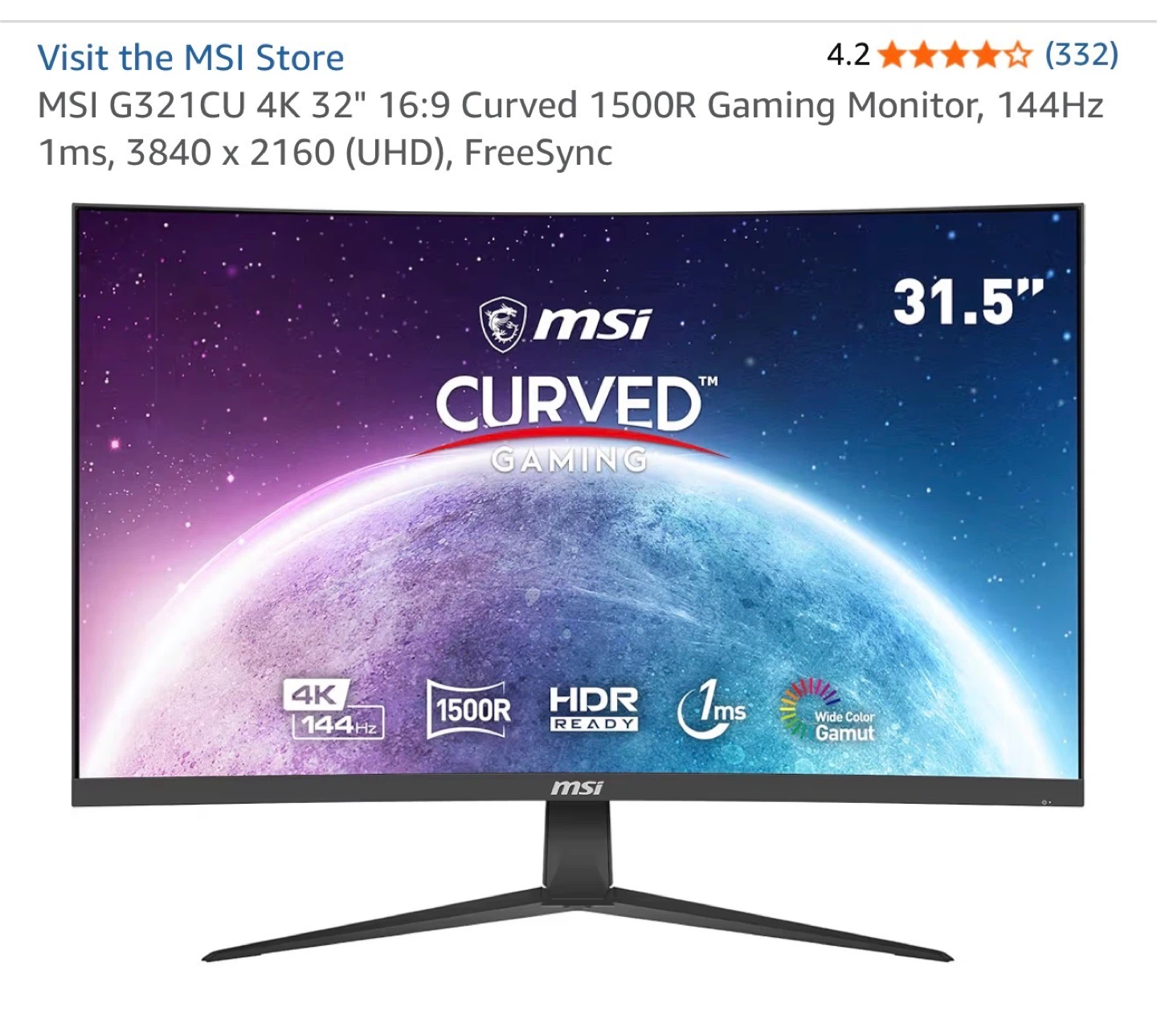 MSI G321CU 4K 32" Curved Gaming Monitor