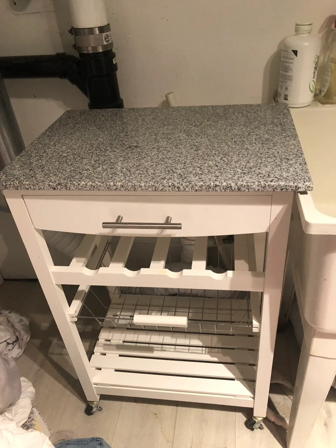 White Kitchen Island Cart w/ Granite Top