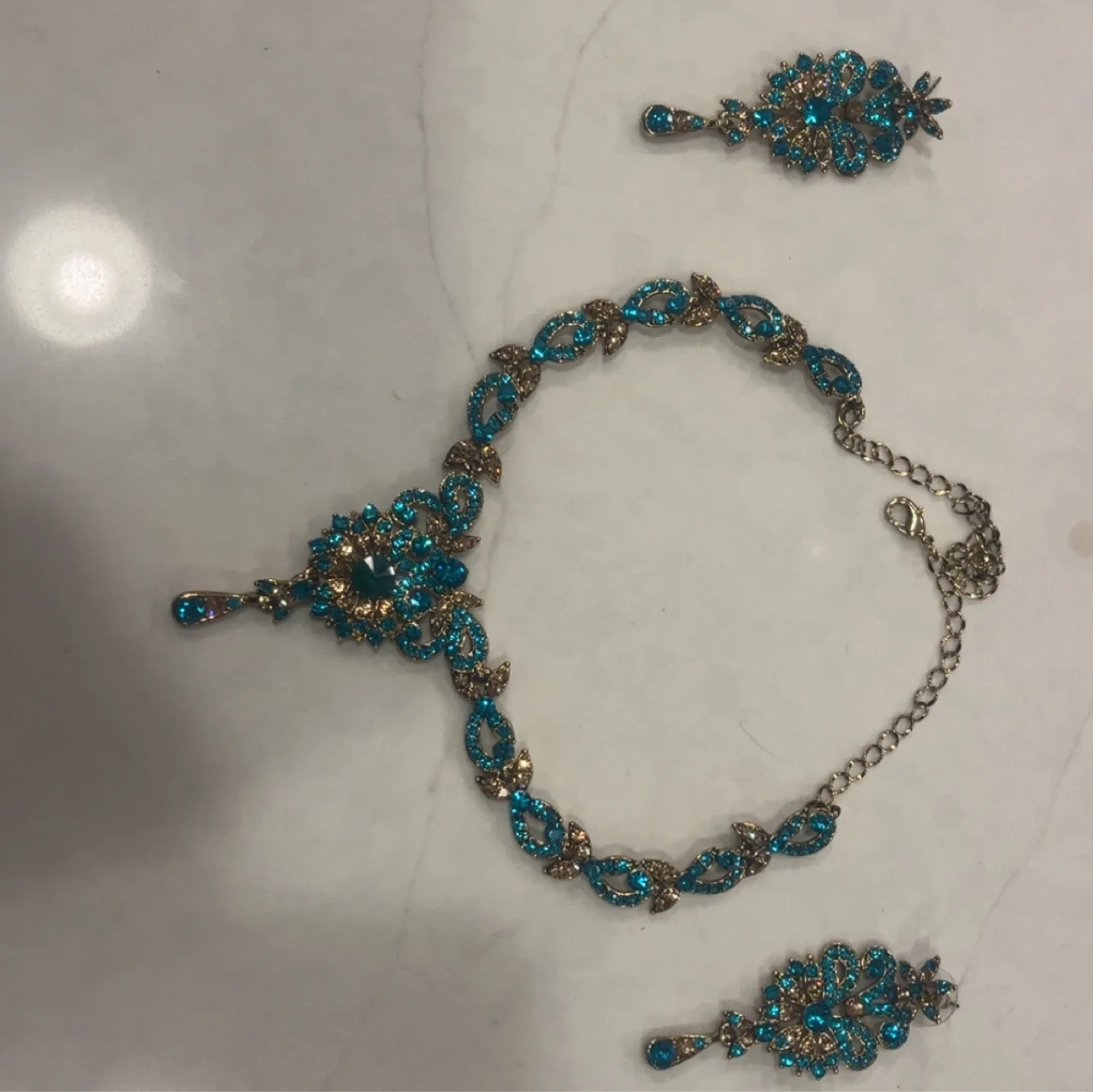 Necklace and Earring Set - Turquoise and Gold