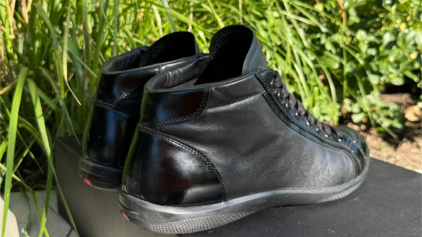 PRADA Black Leather High Top Sneakers Men image indicator(4)