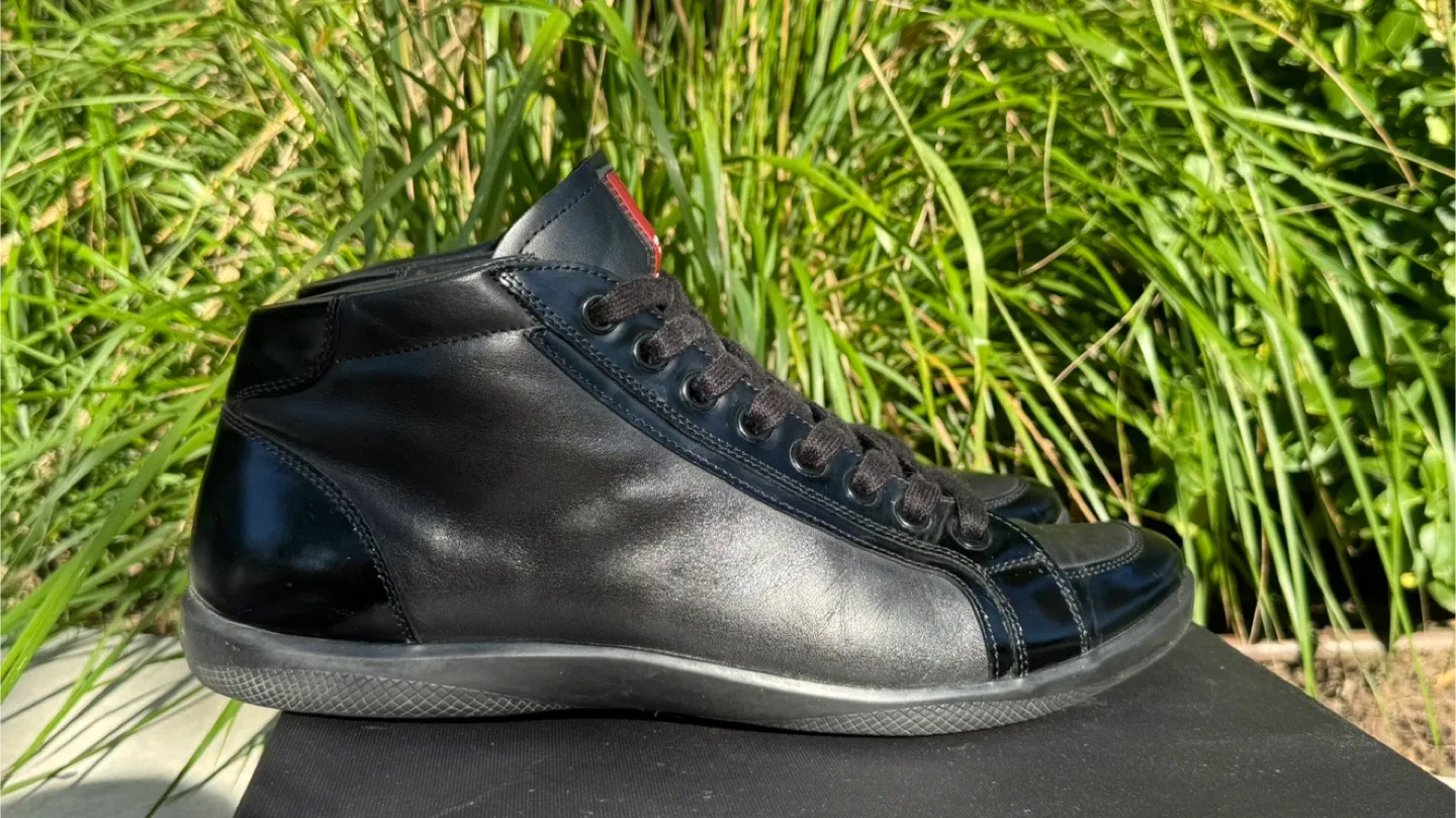 PRADA Black Leather High Top Sneakers Men image indicator(3)
