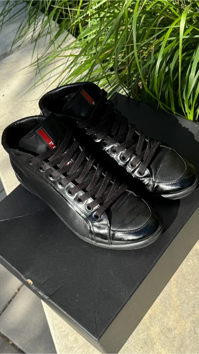 PRADA Black Leather High Top Sneakers Men image indicator(2)
