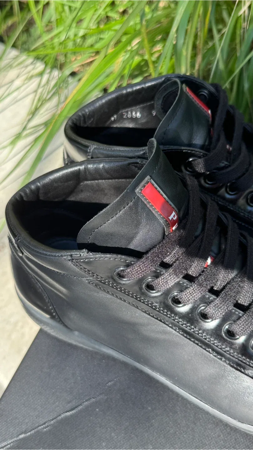PRADA Black Leather High Top Sneakers Men image indicator(5)