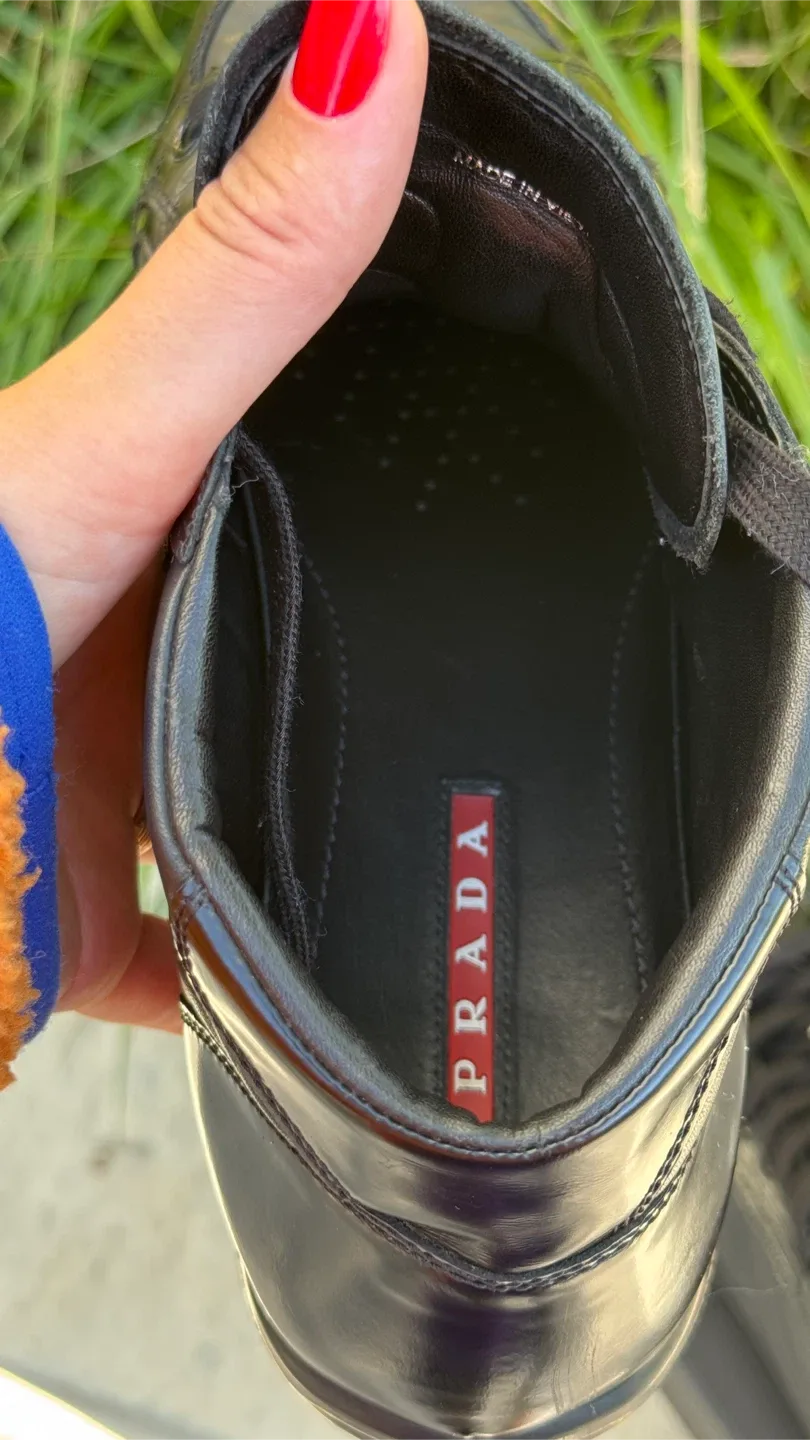 PRADA Black Leather High Top Sneakers Men image indicator(7)