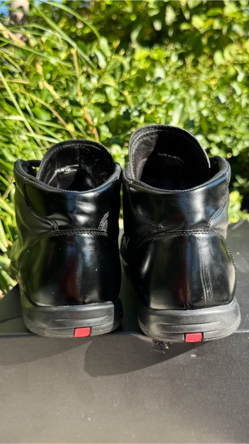 PRADA Black Leather High Top Sneakers Men image indicator(9)