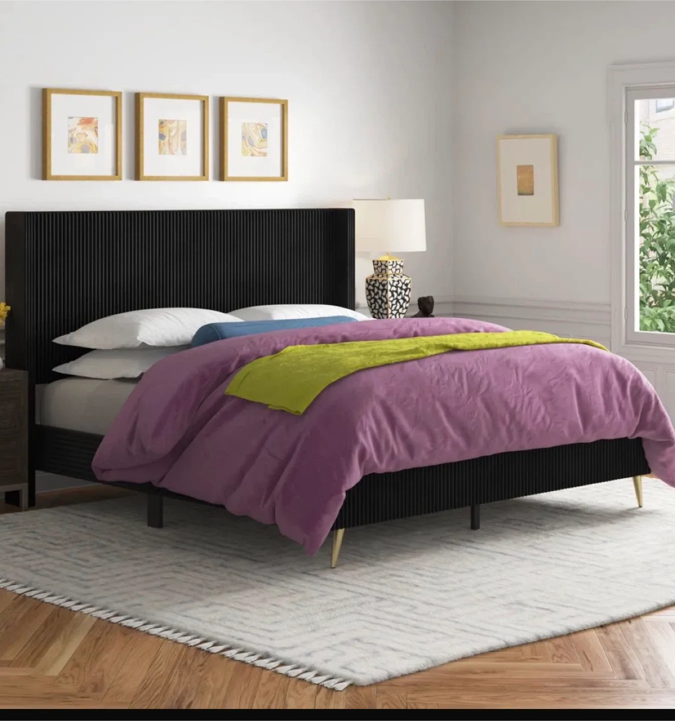 Black twin Size velvety Bed Frame image indicator(2)